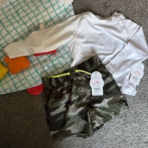Wonder Nation Camouflage Swim Shorts & White Long-Sleeve Swim Shirt12 Months NWT